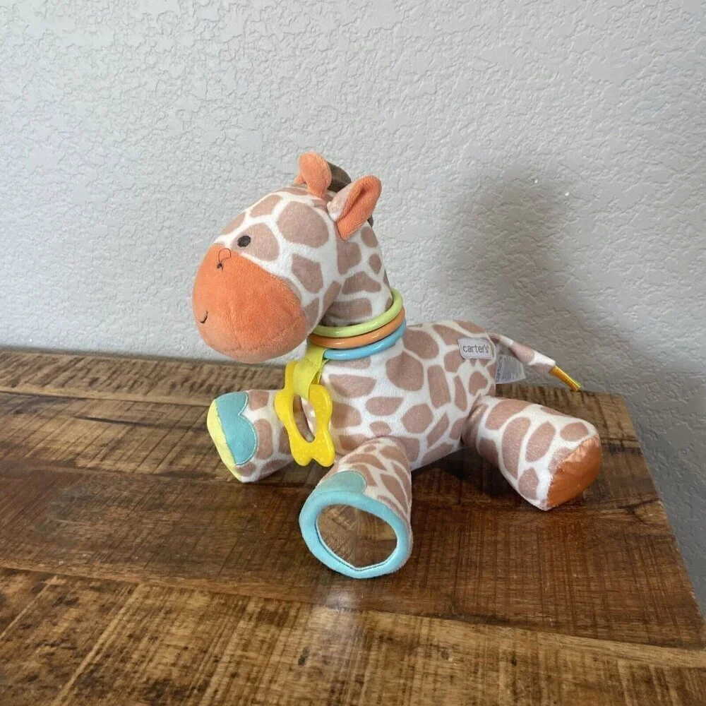 Carters Baby Giraffe Crinkle Rattle Mirror Stuffed Animal Plush Toy Sensory Hang